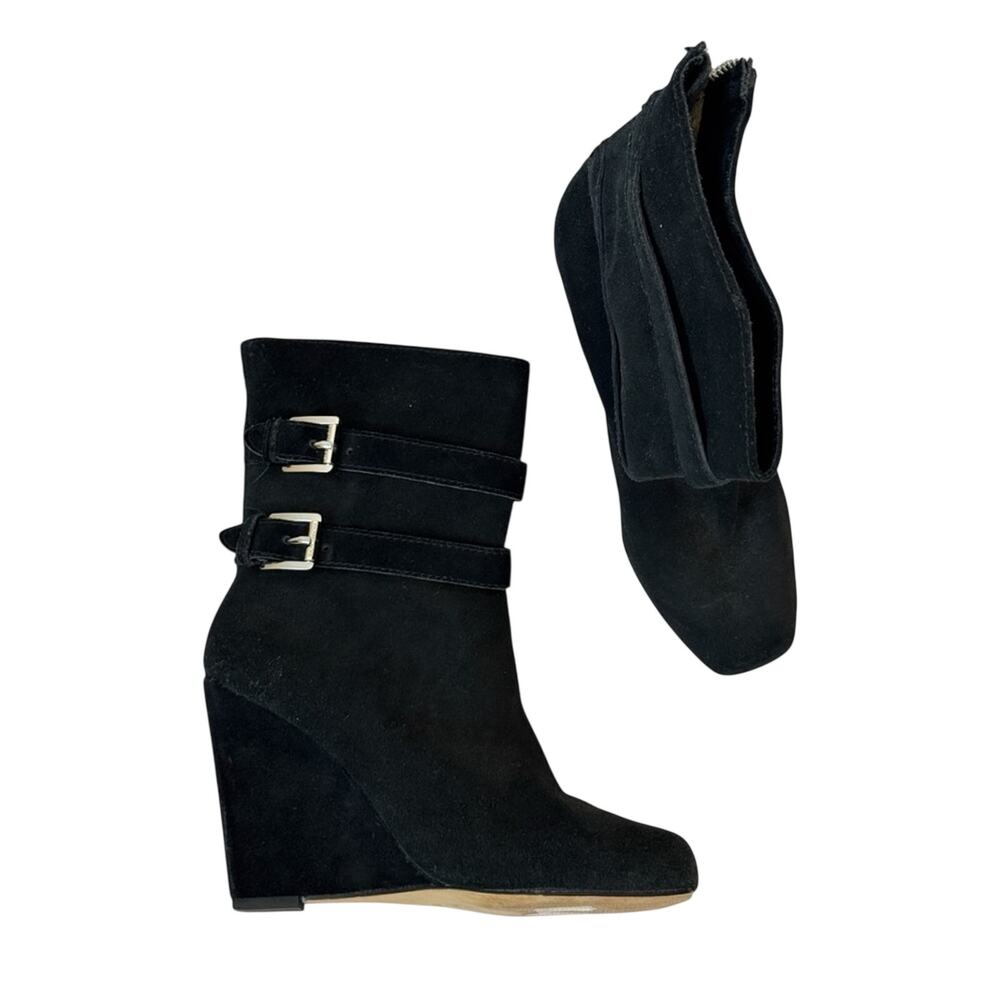 Michael Kors Black Suede Leather Ankle Wedge Boots Womens 10 Y2K Booties Luxury